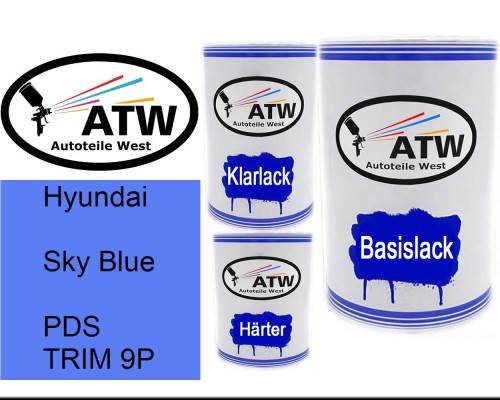 Hyundai, Sky Blue, PDS TRIM 9P: 500ml Lackdose + 500ml Klarlack + 250ml Härter - Set, von ATW Autoteile West.